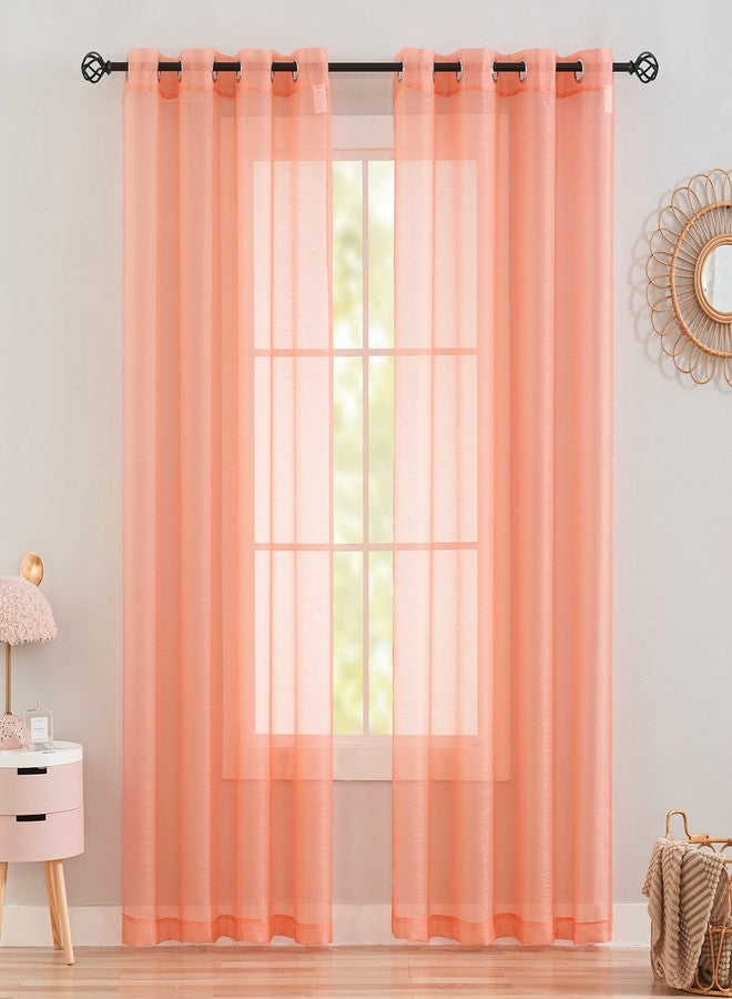 TOAVA DECO Coral Curtains for Bedroom Sheer 84 Inches Long 2 Panels Grommet Semi Coral Color Curtains for Living Room Light Filtering Translucent Window Curtains 52X84 - Image 1